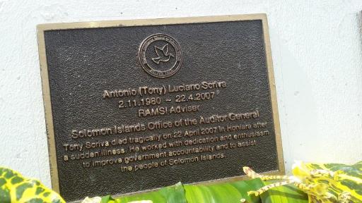 A Memorial Plaque dedicated to former OAG Advisor, the Late Tony Scriva (Photo OAG)